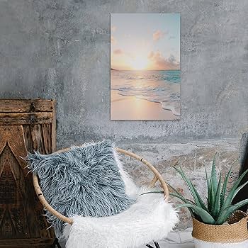 絵画　油絵　絵　インテリア　壁掛け　カリブ海　自然　ナチュラル Amazon.co.jp: SHYAMIC 海絵 アート海 自然風景, ブルー、ピンク